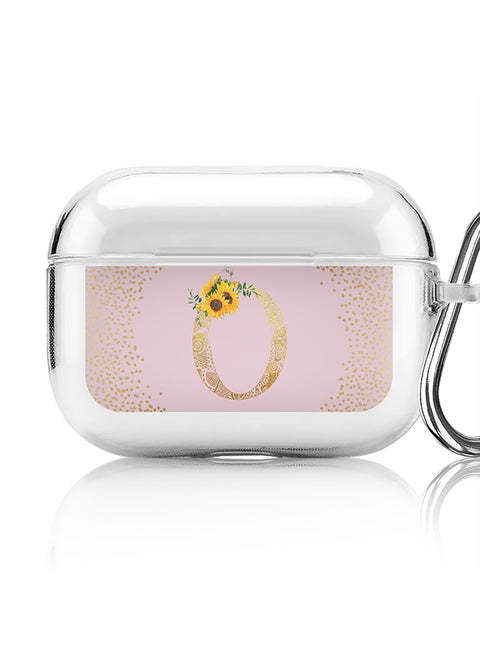 Classic Clear printed Case for Apple Airpods Pro Soft TPU Gel Thin Transparent Flexible Cover - Custom Monogram Initial Letter Mandala Floral Pattern Alphabet - O (Pink )