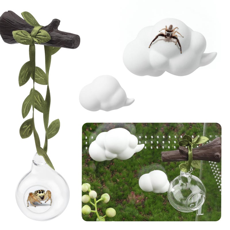 GAGILAND 4 Pcs Jumping Spider Accessories Glass Ball Habitat Cloud Platform Ledges Jumping Spider Hide for Decorating Jumping Spider Enclosure Climbing Exploration - Image 2