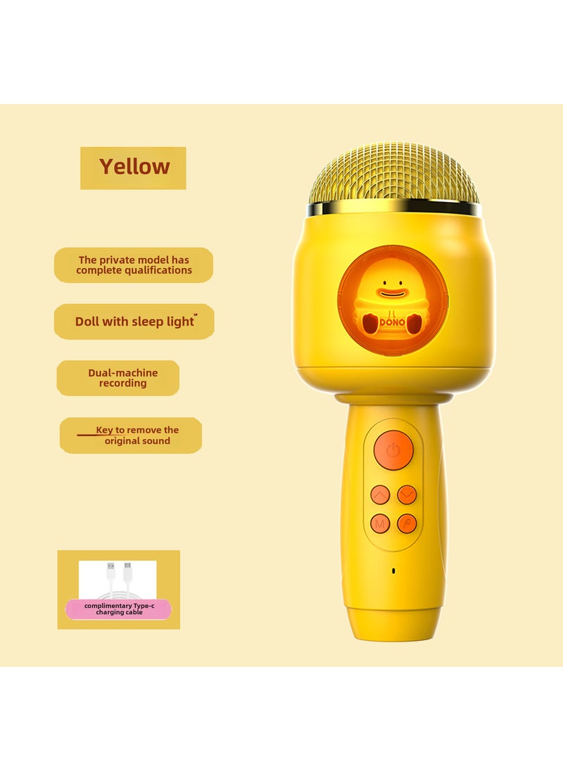 Generic Kids Wireless Bluetooth Karaoke Microphone Toy Yellow-English version F812 