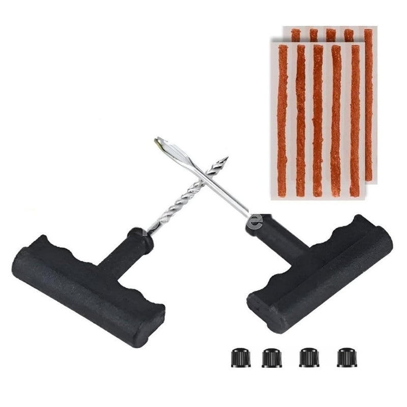 FROCEL Universal Tubeless Tire Puncher Kit Emergency Flat Tire Repair Patch Puncture Kit for Car, Bike, SUV, & Motorcycle with Storage Bag, Plier and 5Pcs Tyre Valve Stem Core & Tool (with 10 Strip) - Image 2