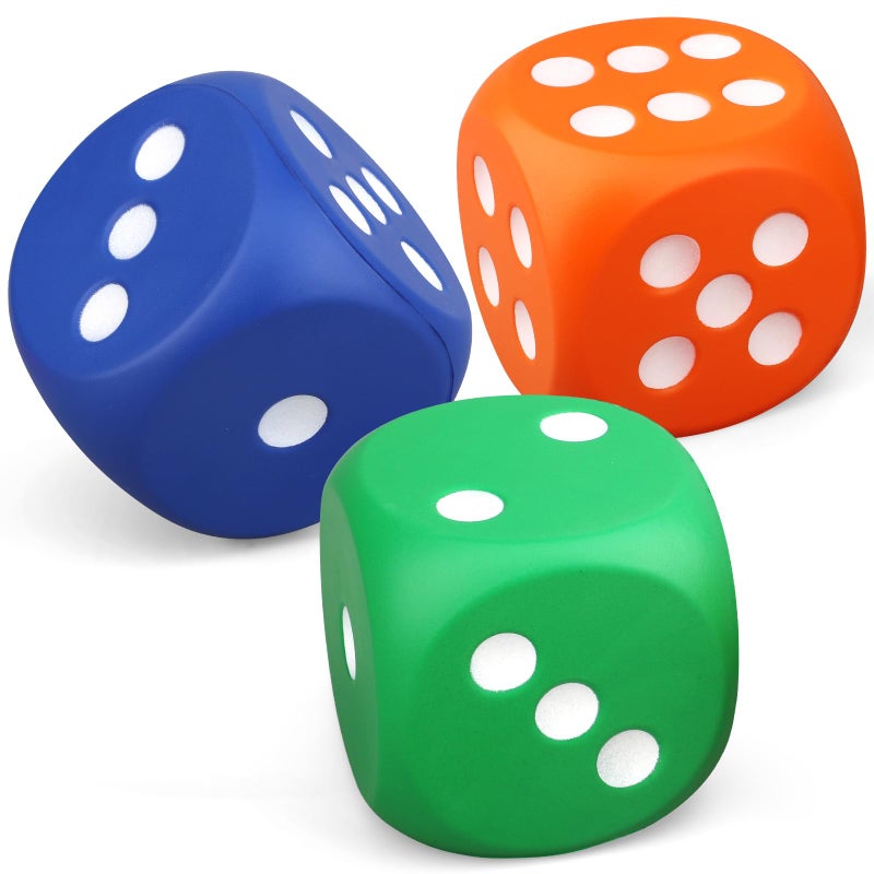 Cybemaga 3 PCS Large Foam Dice Set Jumbo 6Sided Squishies Stress Relief Toys for Kids Adults Colorful Giant Dice Blue Green Orange for Math Learning and Party Games - Image 3