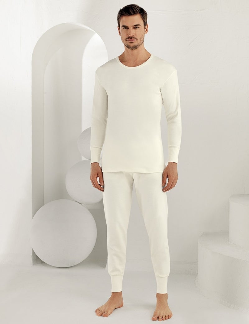 Şahinler Men's White Long Sleeve Crew Neck Interlock Underwear ME016  - Image 2