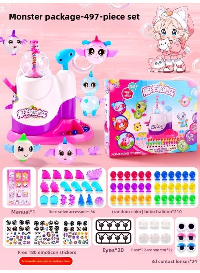 Loquat Magic Sticky Balloon Popo Inflator Sticky 6 Boys Girls Handmade DIY Children Toy Gift-Color:Zhenxiang Top Version 【monster 497-piece Set】 Machine + 210 Balloons - Image 1