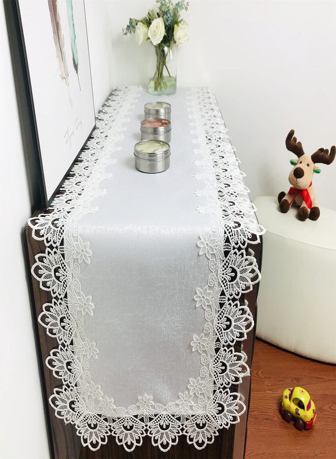 BrekSdat Lace Table Runner for Dining Table White for Wedding Holiday Party 16 x 70 Inches Vintage Peonies Lace Fabric Washable for Kitchen and End - Image 4