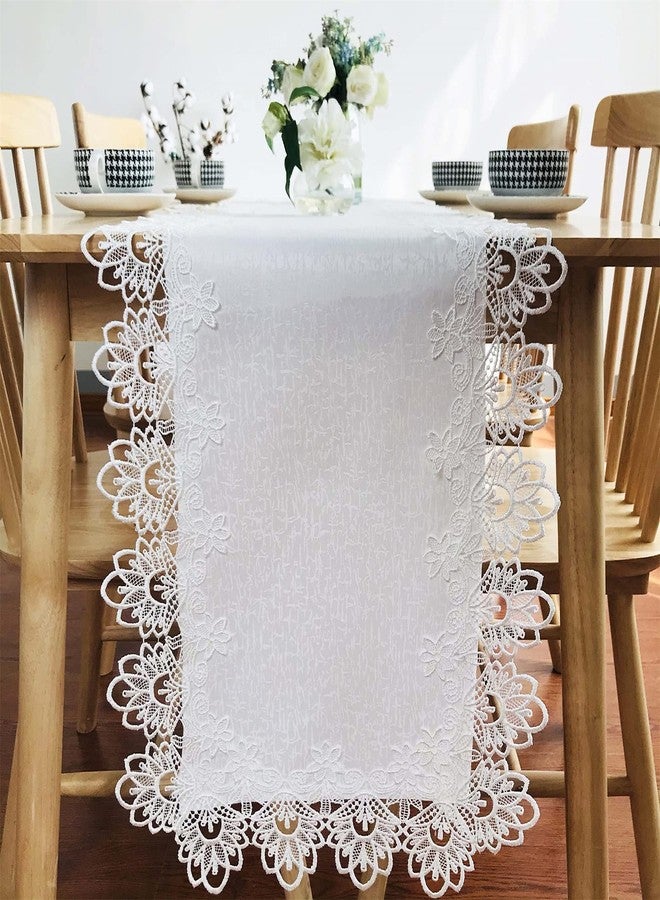 BrekSdat Lace Table Runner for Dining Table White for Wedding Holiday Party 16 x 70 Inches Vintage Peonies Lace Fabric Washable for Kitchen and End - Image 1