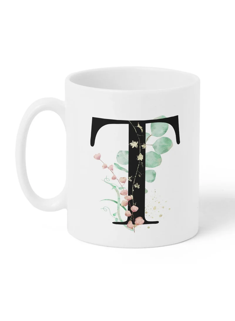LOWHA 11 oz Ceramic Mug with Letter T Design on Both Sides