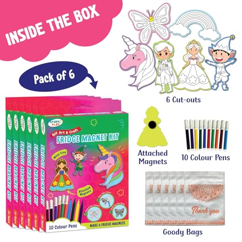 SparkLPlay DIY Art & Craft, Mess-Free (Pack of 6) | Coloring Kit | Birthday Return Gifts for Kids | Per Kit - 6 Magnetic Cutouts & 12 Color Pens. (Unicorn) - Image 2
