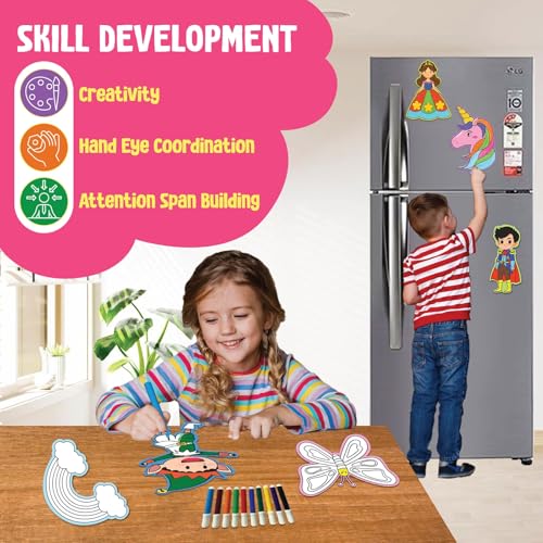 SparkLPlay DIY Art & Craft, Mess-Free (Pack of 6) | Coloring Kit | Birthday Return Gifts for Kids | Per Kit - 6 Magnetic Cutouts & 12 Color Pens. (Unicorn) - Image 4