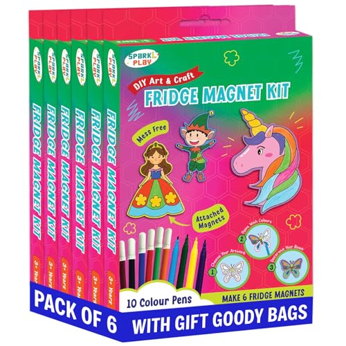 SparkLPlay DIY Art & Craft, Mess-Free (Pack of 6) | Coloring Kit | Birthday Return Gifts for Kids | Per Kit - 6 Magnetic Cutouts & 12 Color Pens. (Unicorn) - Image 1