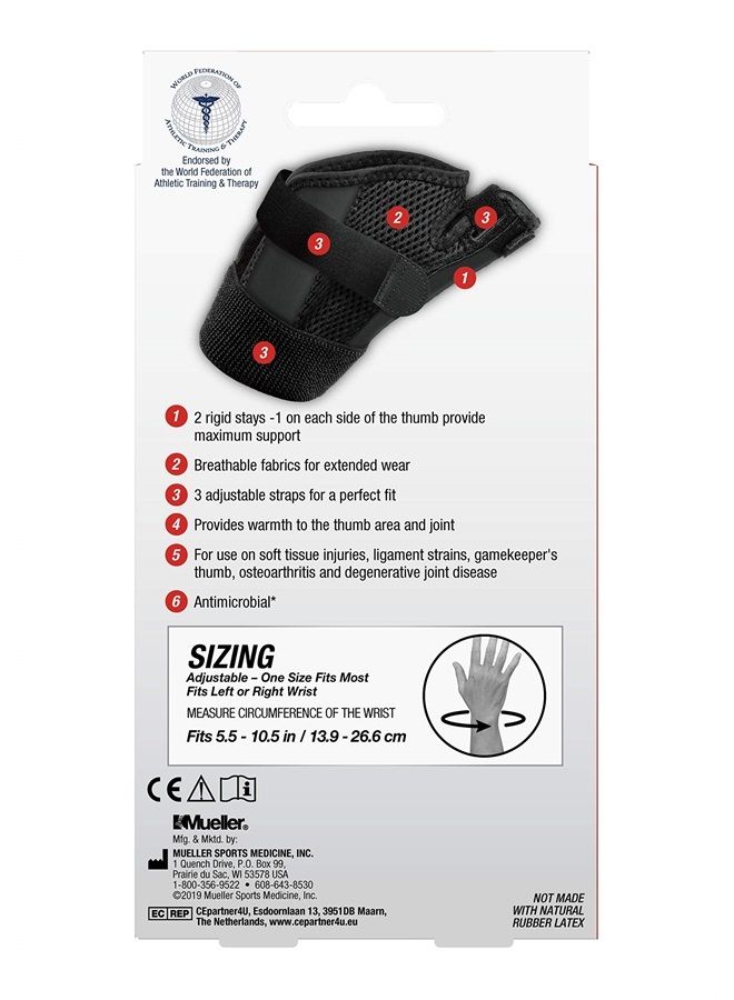 Mueller Sports Medicine Adjust-to-Fit Thumb Stabilizer, For Men and Women, Black, One Size Fits Most, arthritis - Image 3