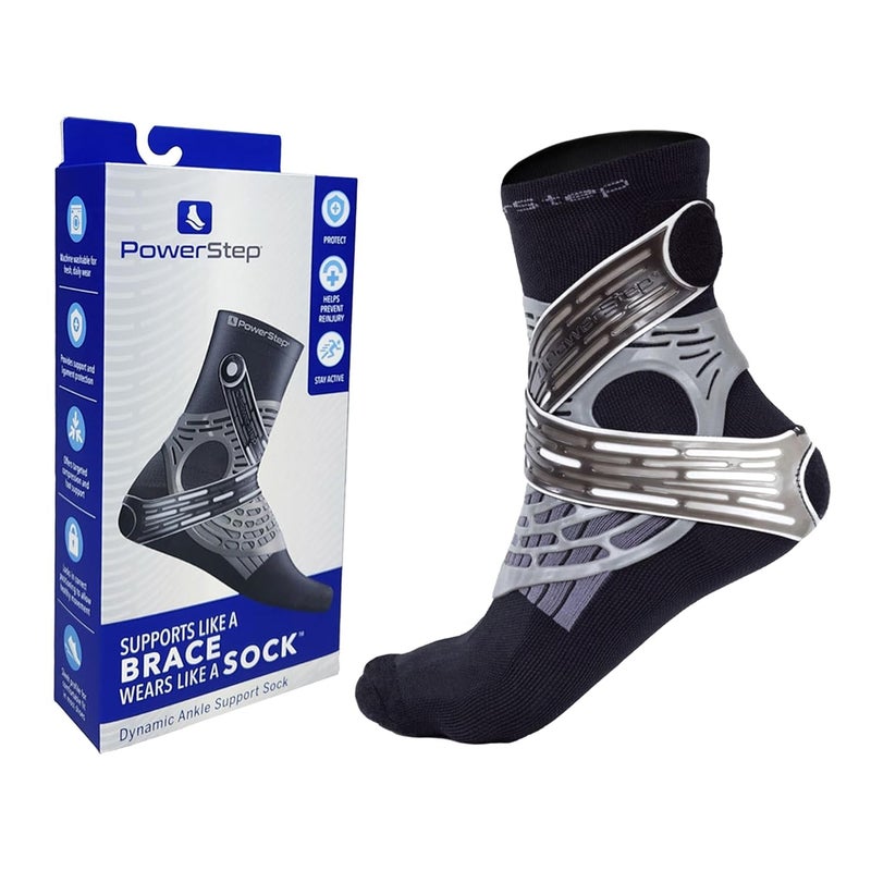 PowerStep Dynamic Ankle Support Sock, Ankle Brace and Ankle Compression Sock, for Flexibility, Ankle Support and Injury Prevention, Pain Relief, Unisex (Right Medium, Men's 7-9.5, Women's 8-10.5) - Image 1