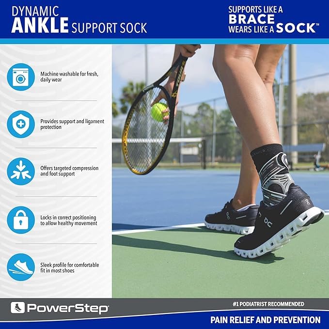 PowerStep Dynamic Ankle Support Sock, Ankle Brace and Ankle Compression Sock, for Flexibility, Ankle Support and Injury Prevention, Pain Relief, Unisex (Right Medium, Men's 7-9.5, Women's 8-10.5) - Image 2