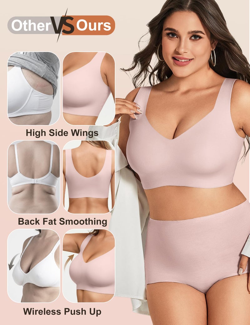 Women's Seamless Wireless Pullover Bralette Lightly Padded Full Coverage T-Shirt Bra with Wide Straps - Image 3