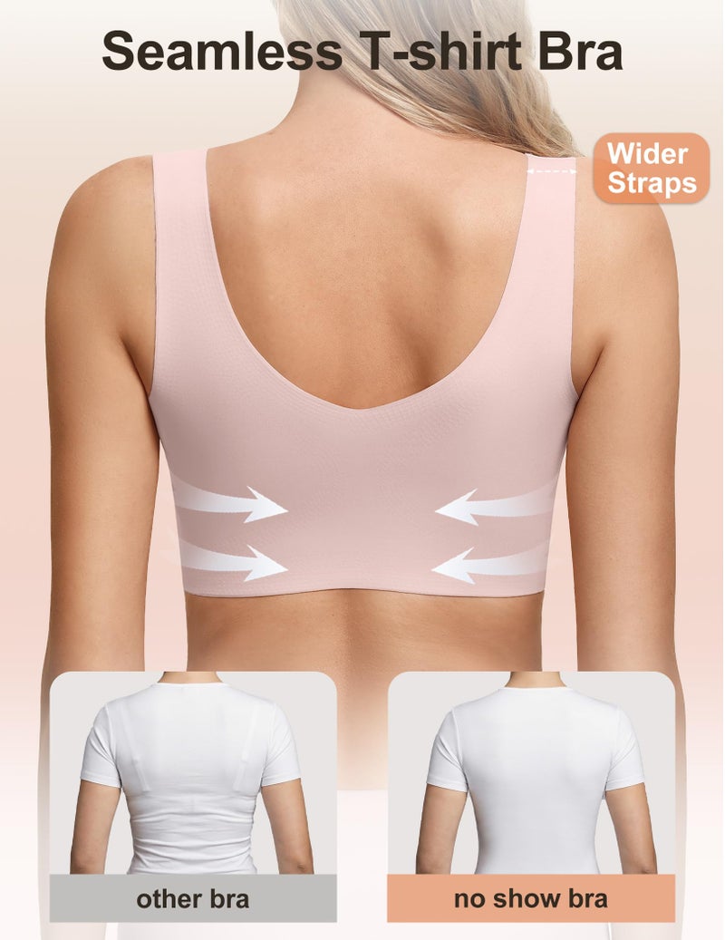 Women's Seamless Wireless Pullover Bralette Lightly Padded Full Coverage T-Shirt Bra with Wide Straps - Image 2