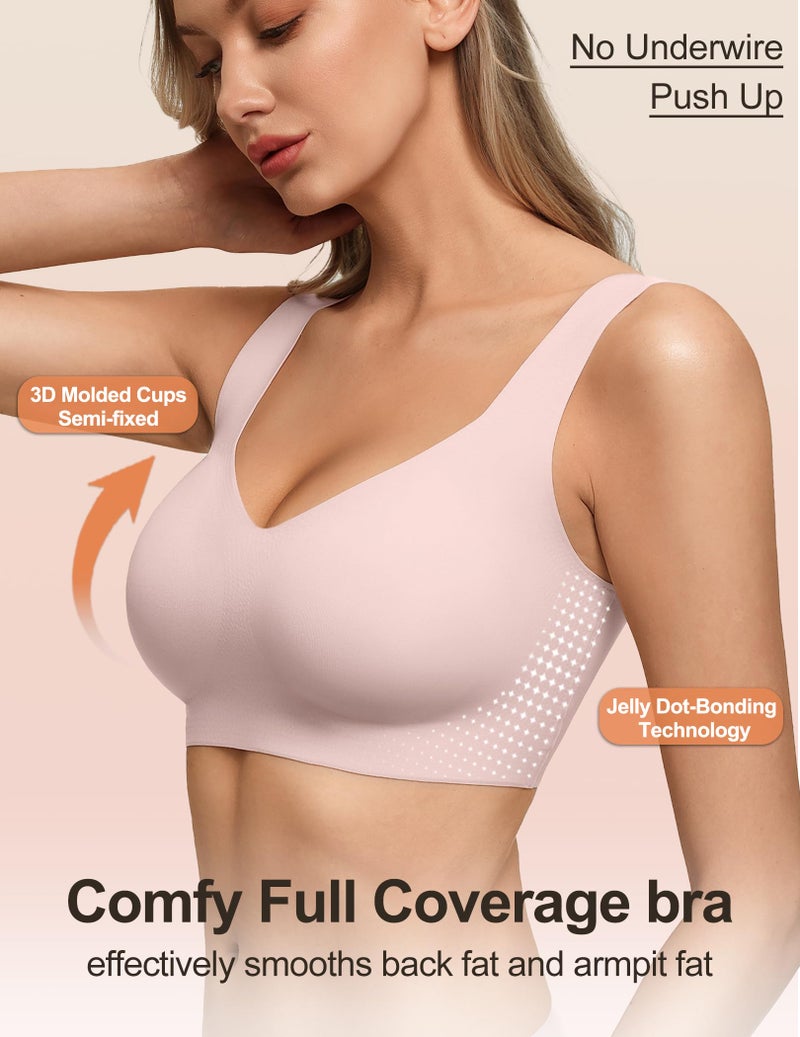 Women's Seamless Wireless Pullover Bralette Lightly Padded Full Coverage T-Shirt Bra with Wide Straps - Image 4