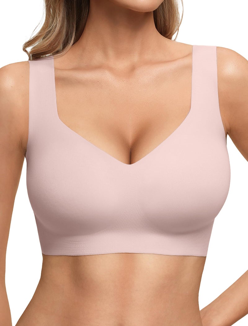 Women's Seamless Wireless Pullover Bralette Lightly Padded Full Coverage T-Shirt Bra with Wide Straps - Image 1