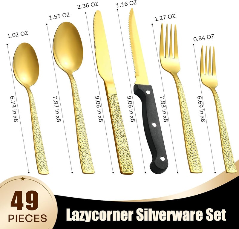 Lazycorner 49Pcs Silverware Set with Organizer, Silver Stainless Steel Flatware Set for 8 Cutlery Utensil Sets with Steak Knives, Spoons and Forks Set, Dishwasher Safe - Image 2