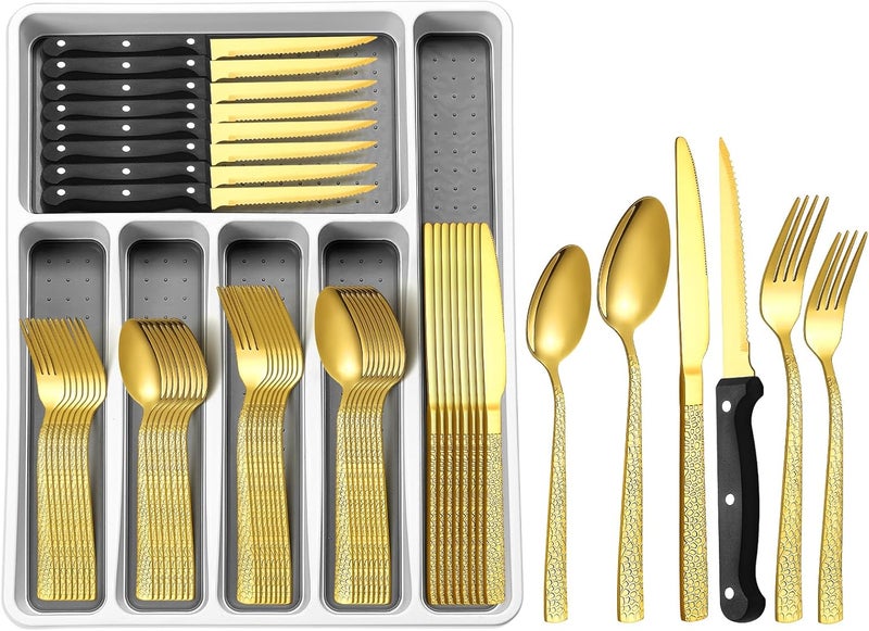 Lazycorner 49Pcs Silverware Set with Organizer, Silver Stainless Steel Flatware Set for 8 Cutlery Utensil Sets with Steak Knives, Spoons and Forks Set, Dishwasher Safe - Image 1