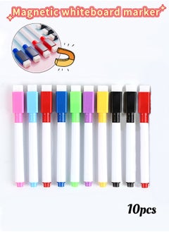 Generic 10pcs Magnetic Whiteboard Dry Erase Markers, 8pcs Color Fine Tip Dry Erase Markers with Eraser for Home Office School Supplies  - Image 1