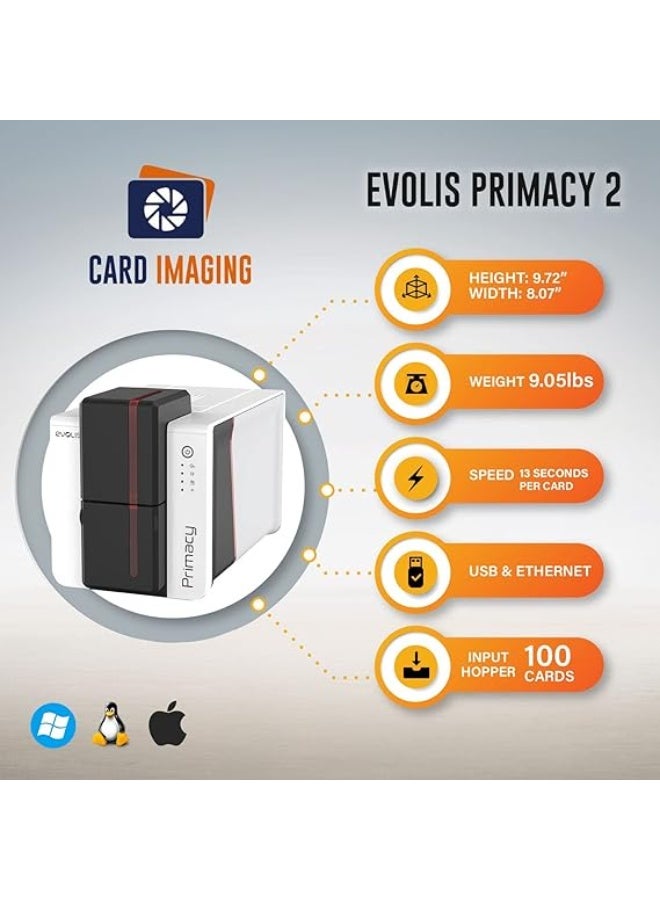 Evolis Card Imaging Evolis Primacy 2 Single Sided ID Printer & Supplies Bundle Badge Machine (PM2-0001-M) - Image 4