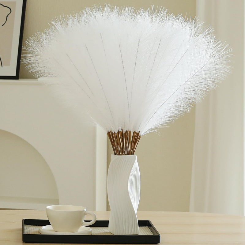 Wertuirk 30pcs White Pampas Grass 24 Inch Faux Pampas Grass Decor Artificial Tall Pampas Grass for Wedding Flower Arrangement Party Decorations Christmas and Home Decor White