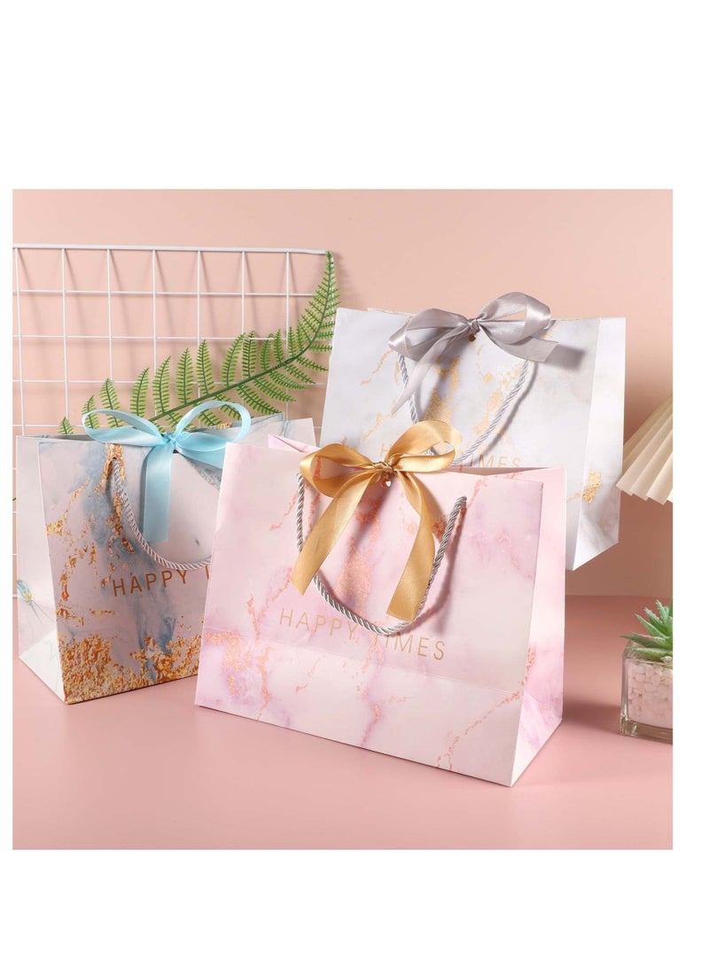 SYOSI Gift Bags 9.84x7.87x4.7inch Medium Wedding Gift Bags with Handles Bow Ribbon Marble Paper Party Bags for Kids Party Wedding Birthday Celebration Present Bags 8 Pack - Image 2