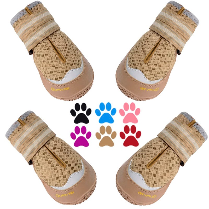 QUMY 4PCS Dog Boots for Large Dogs, Medium Dog Shoes & Paw Protectors for Hot Pavement, Summer Heat Protection, Mesh Breathable Nonslip Dog Booties for Hardfloors, Walking Running Hiking Khaki Size 6 - Image 1