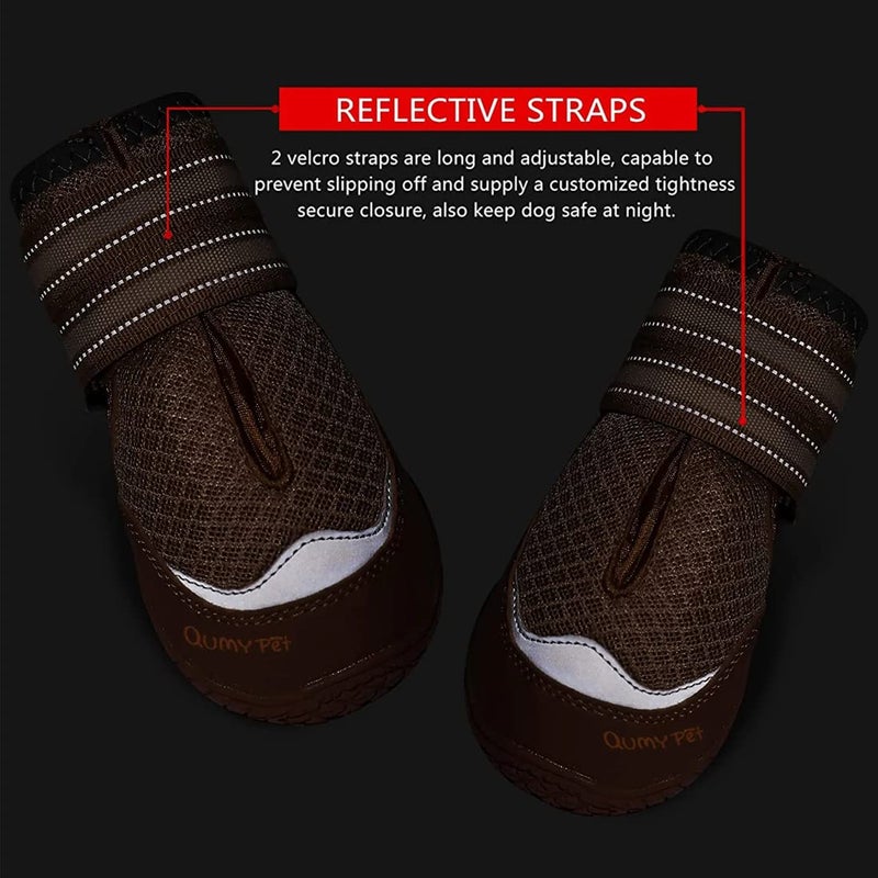 QUMY 4PCS Dog Boots for Large Dogs, Medium Dog Shoes & Paw Protectors for Hot Pavement, Summer Heat Protection, Mesh Breathable Nonslip Dog Booties for Hardfloors, Walking Running Hiking Khaki Size 6 - Image 5