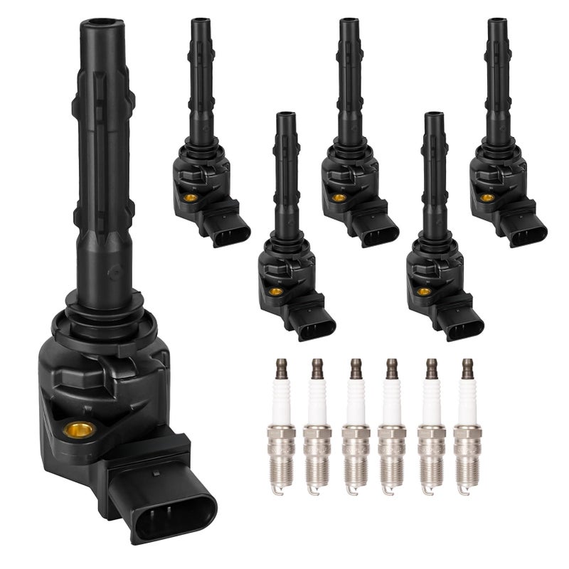 Set of 6 Ignition Coil Pack Spark Plugs Fits for 2006 2007 2008 2009 2010 2011 2012 Mercedes Benz E350 ML350 R350 C230 C280 C300 C350 GLK350 SLK350 CLK350 35 V6 Ignition Coils Spark Plugs UF535