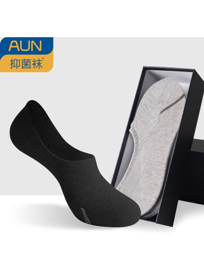 AUN Aun Men's Breathable Antibacterial Invisible Socks Solid Color Casual Socks Silver Ion Odor-resistant Socks 2 Black 2 White 2 Light Grey One Size - Image 1