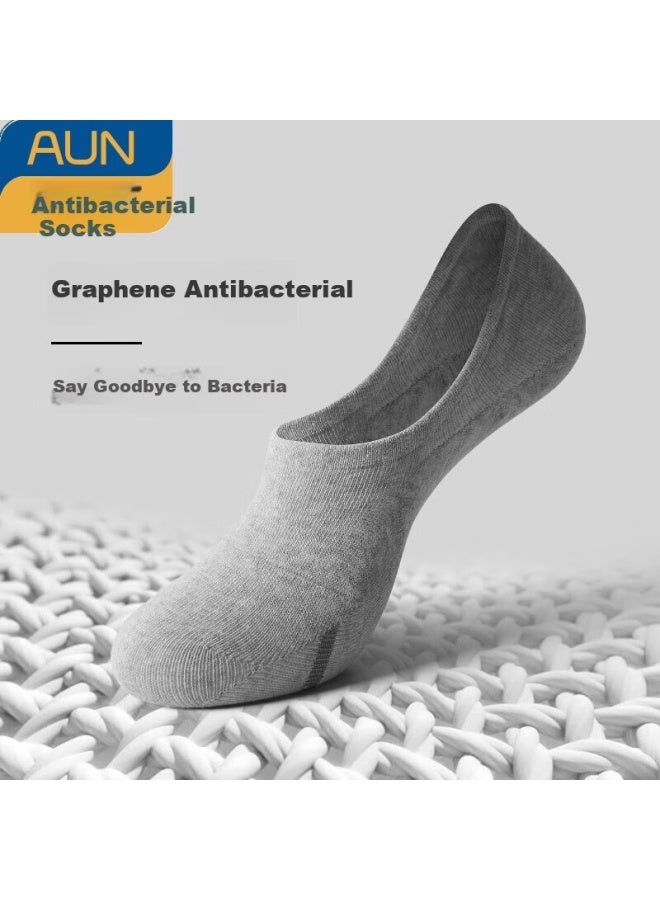 AUN Aun Men's Breathable Antibacterial Invisible Socks Solid Color Casual Socks Silver Ion Odor-resistant Socks 2 Black 2 White 2 Light Grey One Size - Image 3
