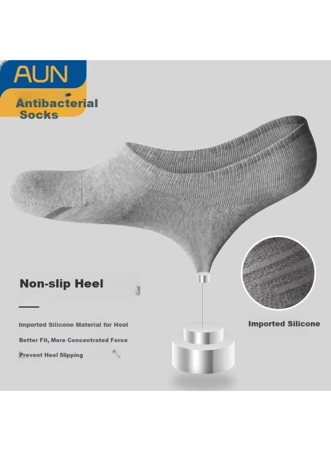AUN Aun Men's Breathable Antibacterial Invisible Socks Solid Color Casual Socks Silver Ion Odor-resistant Socks 2 Black 2 White 2 Light Grey One Size - Image 2