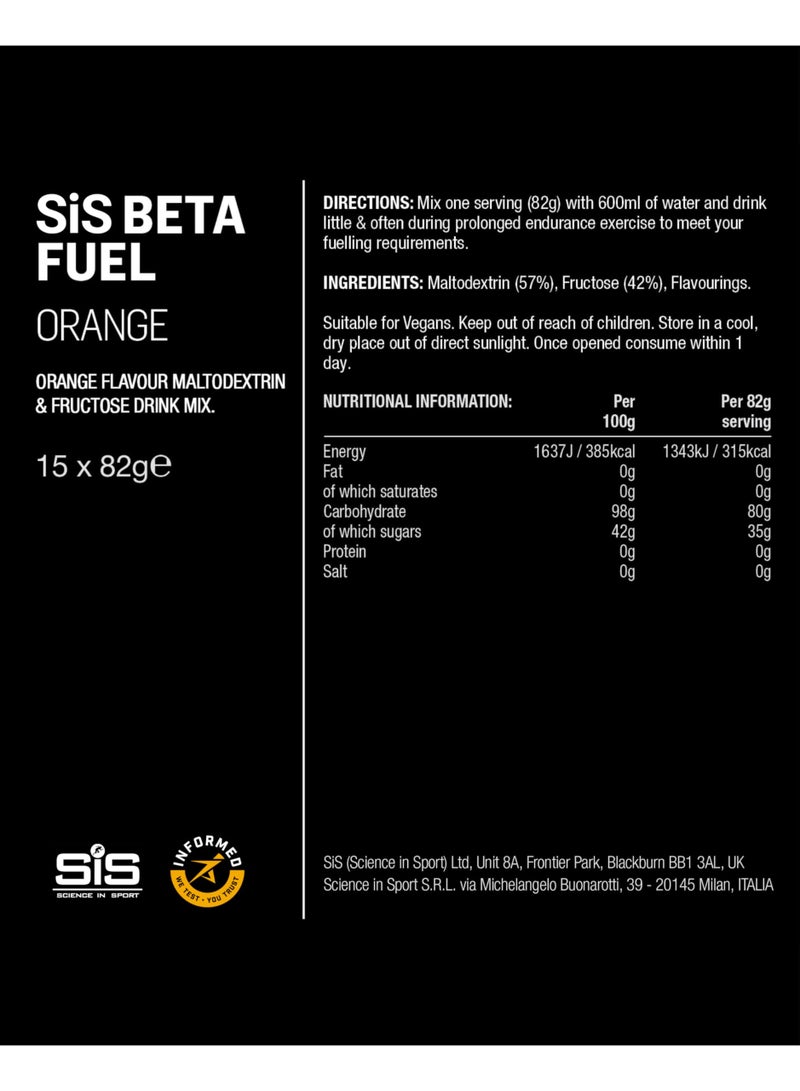 SIS Beta Fuel 80 | 80g Carbohydrates | 1:0.8 Maltodextrin:Fructose Ratio | Dual Source Energy Drink | Easily Digestible | Orange Flavour | 15 Pack - Image 5