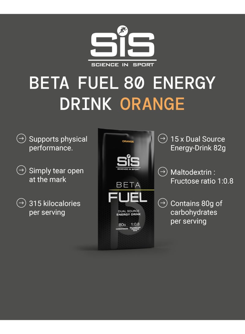 SIS Beta Fuel 80 | 80g Carbohydrates | 1:0.8 Maltodextrin:Fructose Ratio | Dual Source Energy Drink | Easily Digestible | Orange Flavour | 15 Pack - Image 2