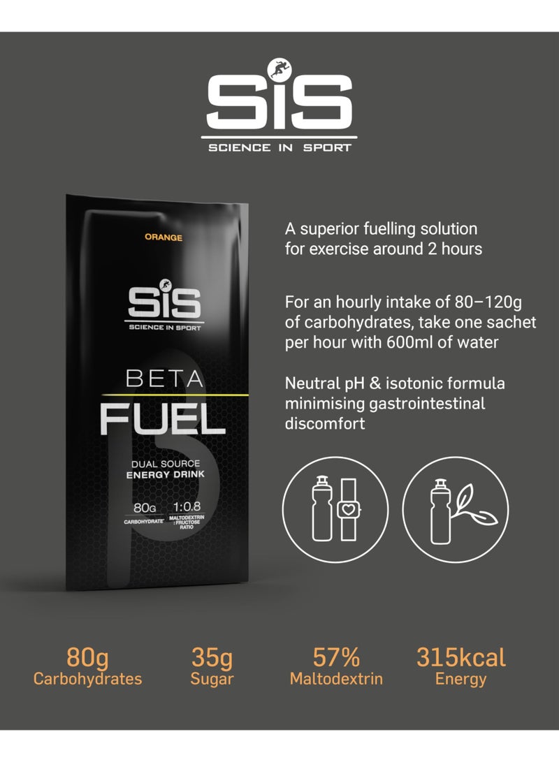 SIS Beta Fuel 80 | 80g Carbohydrates | 1:0.8 Maltodextrin:Fructose Ratio | Dual Source Energy Drink | Easily Digestible | Orange Flavour | 15 Pack - Image 4