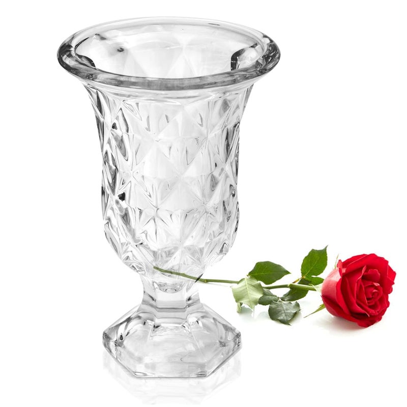 Pure Source India Glass Crystal Clear Diamond Cut Flower Vase for Home, Office, Living Room & Restaurant (7.25 Inch) - Image 1