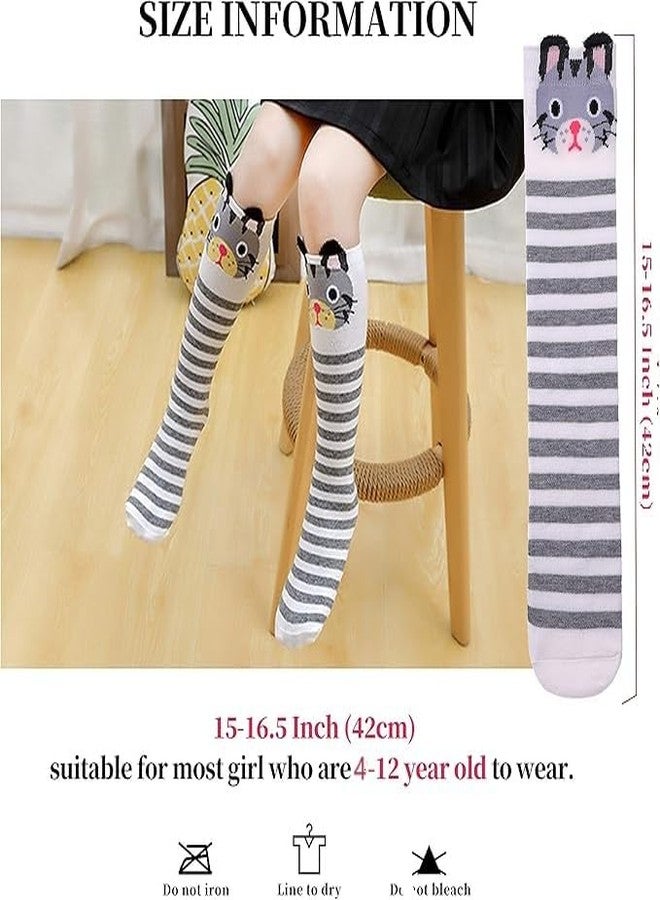 Galox Girls Knee High Socks Crazy Fun Gift Cute Animal Patterns Cotton Long Socks For 5-14 Years Tall Socks Teenage Girls 3 Pair Socks - Image 2