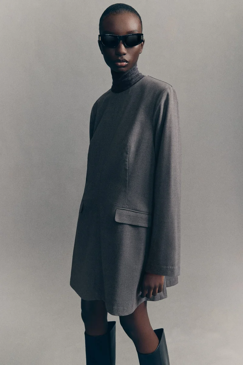 اتش اند ام فستان مزود ببطانة كتف