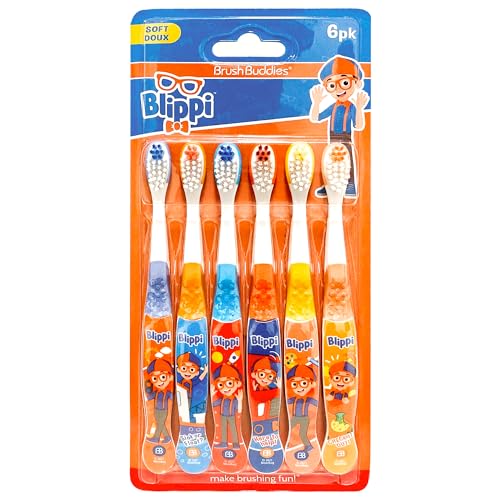 Brush Buddies Blippi Kids Toothbrushes, Manual Toothbrushes for Kids, Toothbrush for Toddlers 2-4 Years, Blippi Childrens Toothbrush, Soft Toothbrushes, 6PK - Image 1