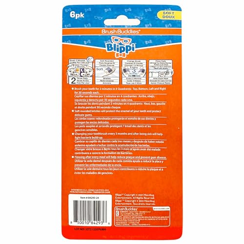 Brush Buddies Blippi Kids Toothbrushes, Manual Toothbrushes for Kids, Toothbrush for Toddlers 2-4 Years, Blippi Childrens Toothbrush, Soft Toothbrushes, 6PK - Image 2