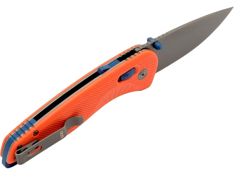 SOG Aegis AT Ambidextrous Outdoor Pocket Easy to Carry Folding Knives | CRYO D2 Stainless Steel Blade | AT-XR Lock, Rescue Red/indigo - Image 4