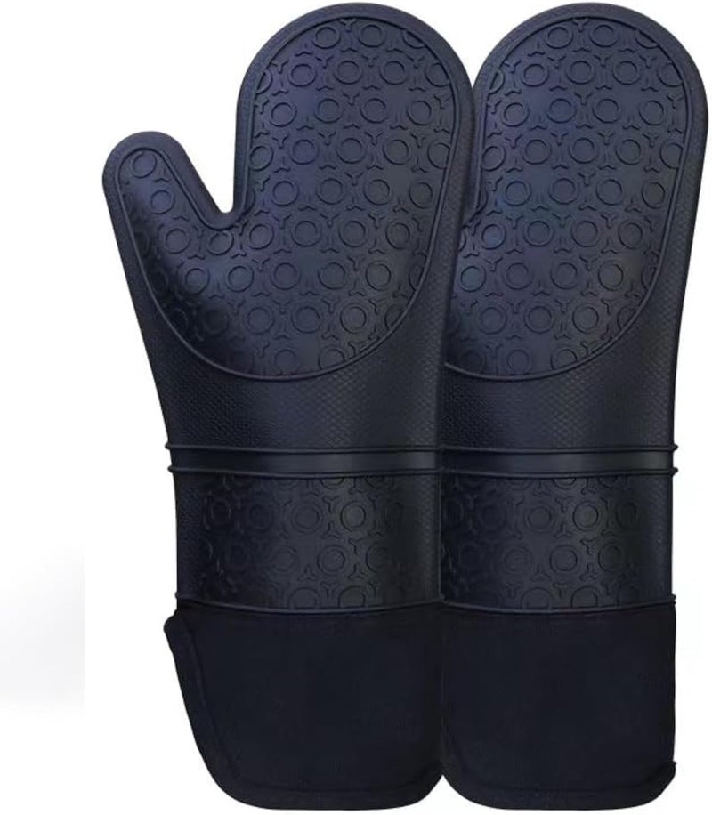 Ruixincc Kitchen Silicone Oven Gloves - Heat-Resistant, Anti-Skid, Waterproof (13 Inch, Black) - Image 1