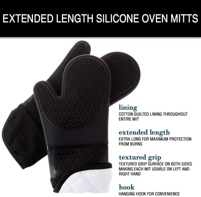 Ruixincc Kitchen Silicone Oven Gloves - Heat-Resistant, Anti-Skid, Waterproof (13 Inch, Black) - Image 3