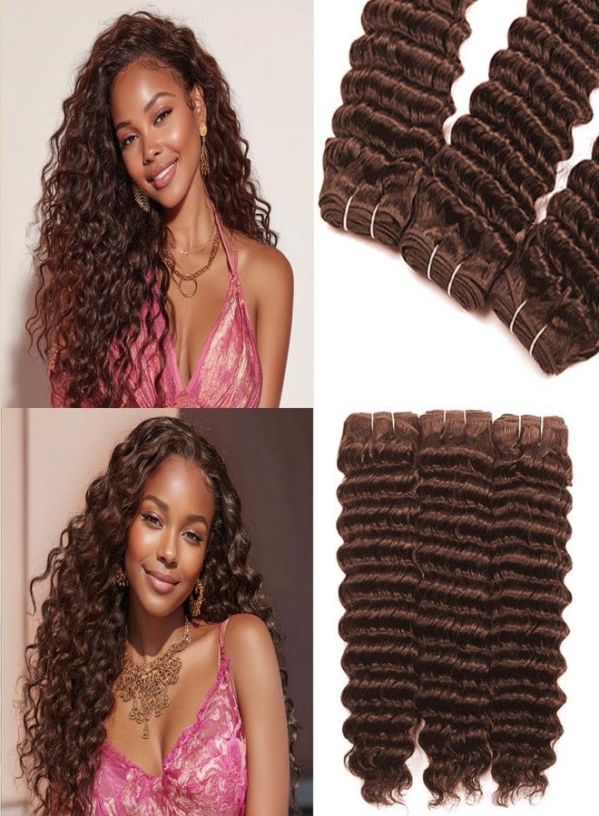 ALLRUN Deep Wave Brown Human Hair Bundles Curly Chocolate Brown Bundles For Braiding Brazilian Human Hair Curly Wave Extensions 4# Color 141618 Inch - Image 1