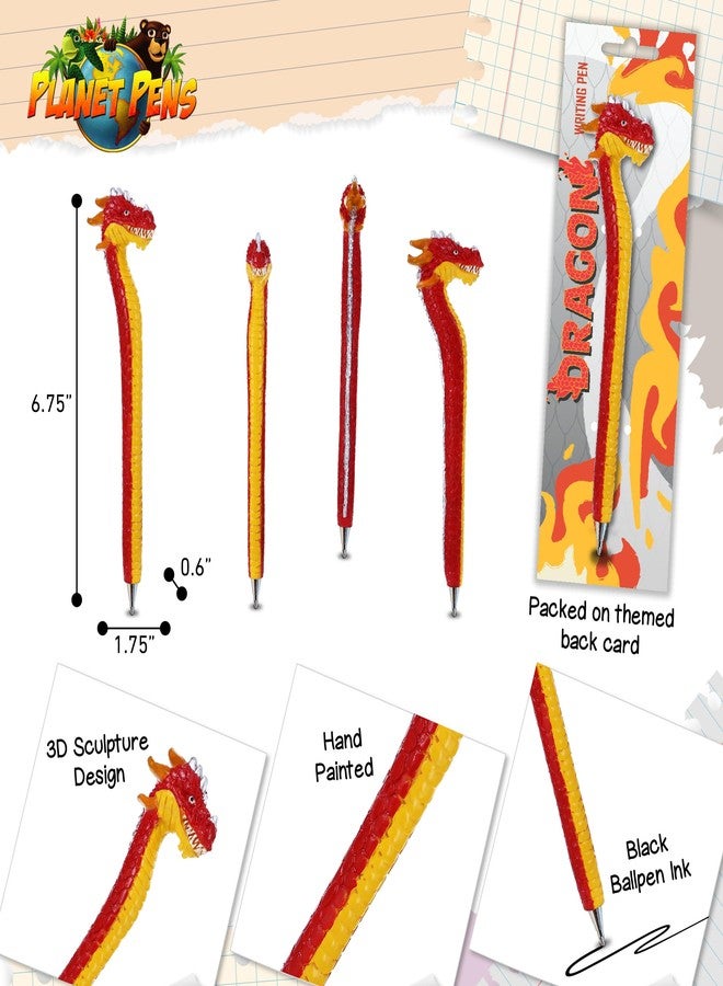Planet Pens قلم بلانيت بينز بتصميم التنين الآسيوي - قلم حبر جاف ممتع وفريد من نوعه للأطفال والكبار، قلم كتابة ملون بتصميم التنين، أداة مثالية لتزيين المكاتب المدرسية والمكتبية - Image 3