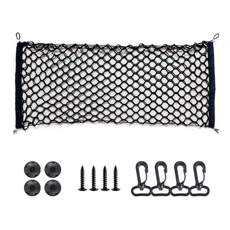 Flylin Car Rear Cargo Net Adjustable Elastic Trunk Cargo Storage Organizer Net Car Interior Accessories Stretchable with Hooks Nylon Car Rear Mesh Bag DoubleLayer for SUVs Cars and Trucks 354x158