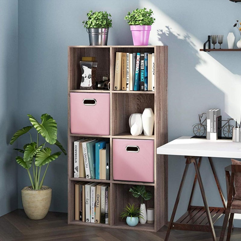 PRANDOM Leather Foldable Cube Storage Bins 11x11 inch [4-Pack] Fabric Storage Baskets Cubes Drawer with Cotton Handles Organizer for Shelves Nursery Closet Bedroom Clothes Pink - Image 2
