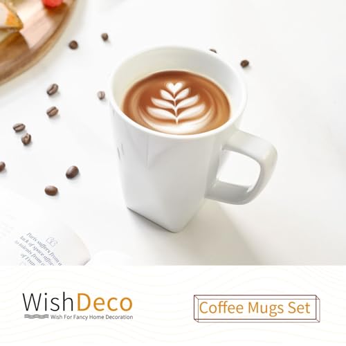 WishDeco White Coffee Mugs Set of 6, Ceramic Coffee Cups 14 oz, Modern Tea Mugs, Porcelain Tea Cups, Large Mug for Latte, Cappuccino, Milk, Juice, Cocoa, Square Bottom, Microwave and Dishwasher Safe - Image 2