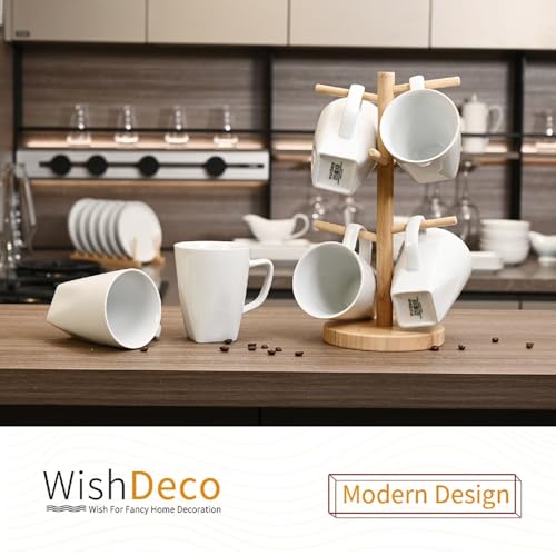 WishDeco White Coffee Mugs Set of 6, Ceramic Coffee Cups 14 oz, Modern Tea Mugs, Porcelain Tea Cups, Large Mug for Latte, Cappuccino, Milk, Juice, Cocoa, Square Bottom, Microwave and Dishwasher Safe - Image 5