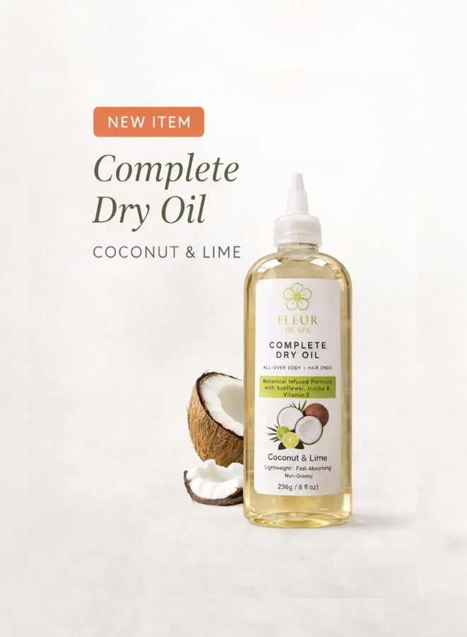 fleur de spa Complete Dry Oil – Coconut & Lime | Lightweight, Fast-Absorbing Body & Hair Oil | Non-Greasy Botanical Hydration with Sunflower, Jojoba & Vitamin E | 8 fl oz - Image 3